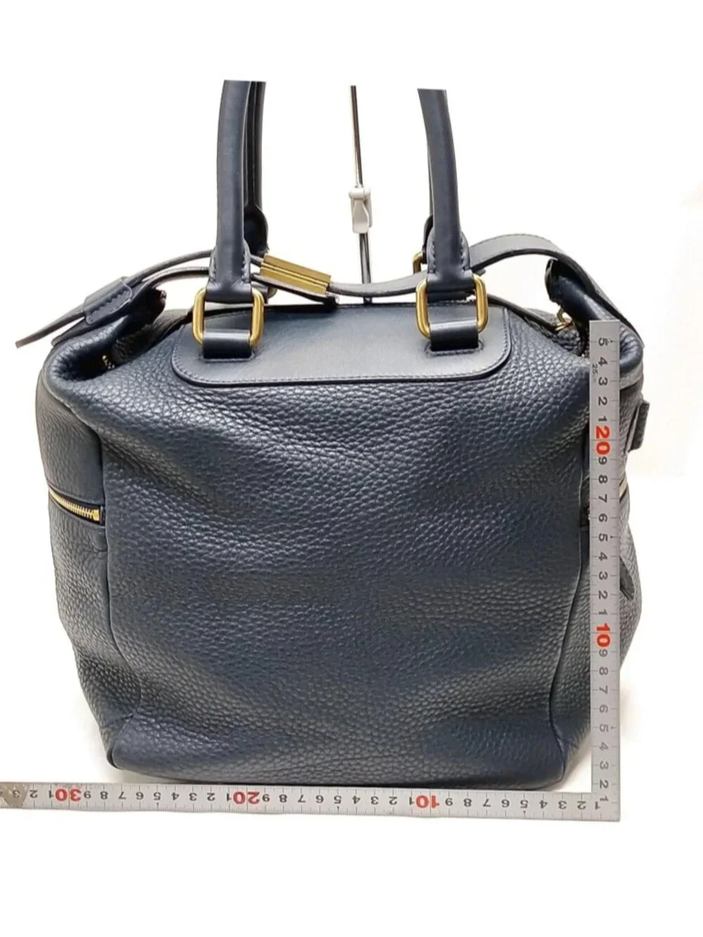 Authentic Celine Navy Blue Pebbled Leather Padlock Top Handle Doctor Satchel Bag